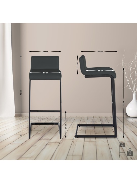 Barkruk Newport kunstleer B, donkergrijs