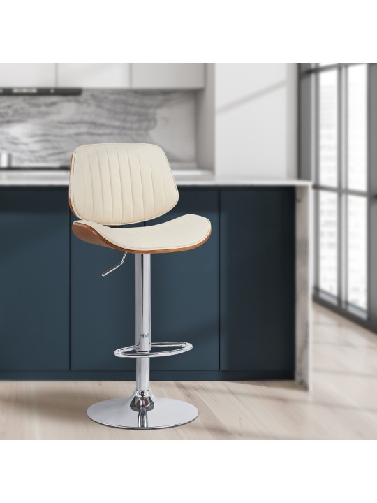 Barkruk Clawson kunstleer chroom, walnoot/crème