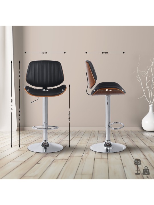 Barkruk Clawson kunstleer chroom, walnoot/zwart