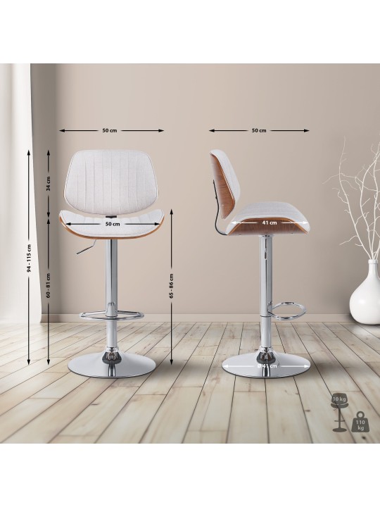 Barkruk Clawson stof chroom, walnoot/crème Barkruk Clawson stof chroom, walnoot/crème