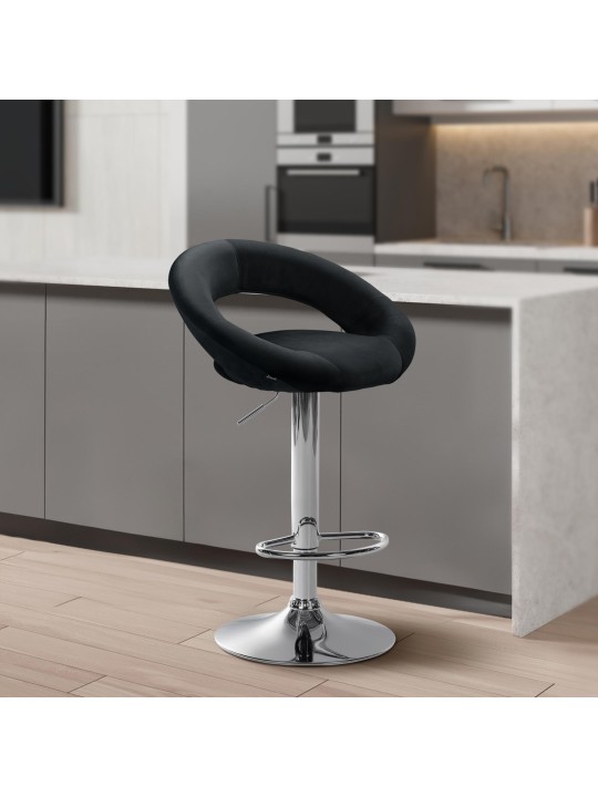 Barkruk Olinda fluweel chroom, zwart Barkruk Olinda fluweel chroom, zwart