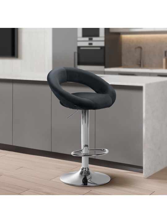 Barkruk Olinda fluweel chroom, donkergrijs