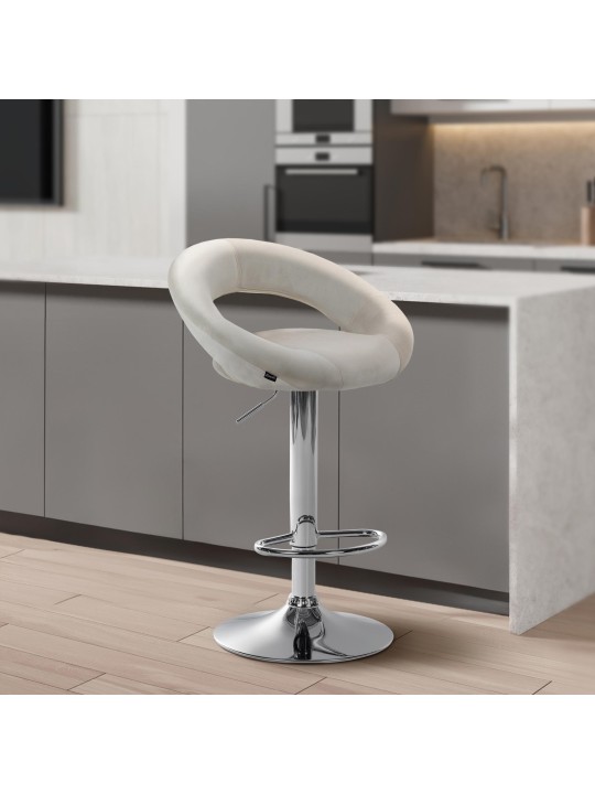 Barkruk Olinda fluweel chroom, crème