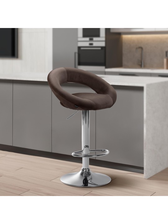 Barkruk Olinda fluweel chroom, bruin