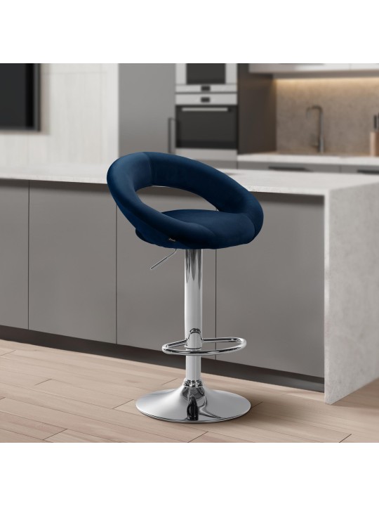 Barkruk Olinda fluweel chroom, blauw