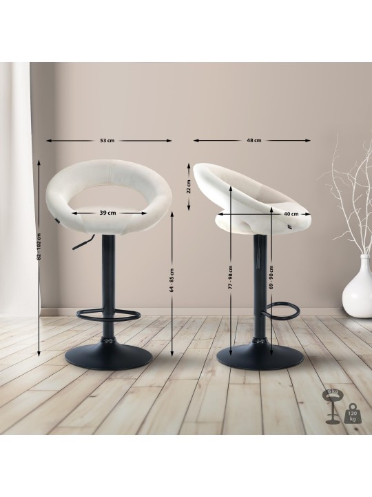 Barkruk Olinda fluweel, crème