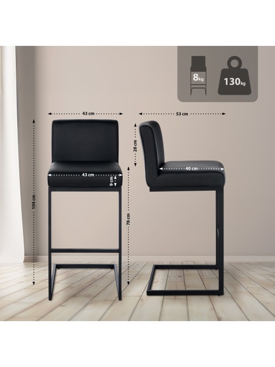 Barkruk Hopewell kunstleer B, zwart