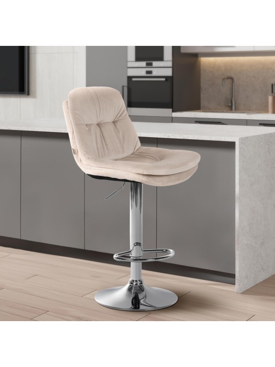 Barkruk Laurel fluweel chroom, crème