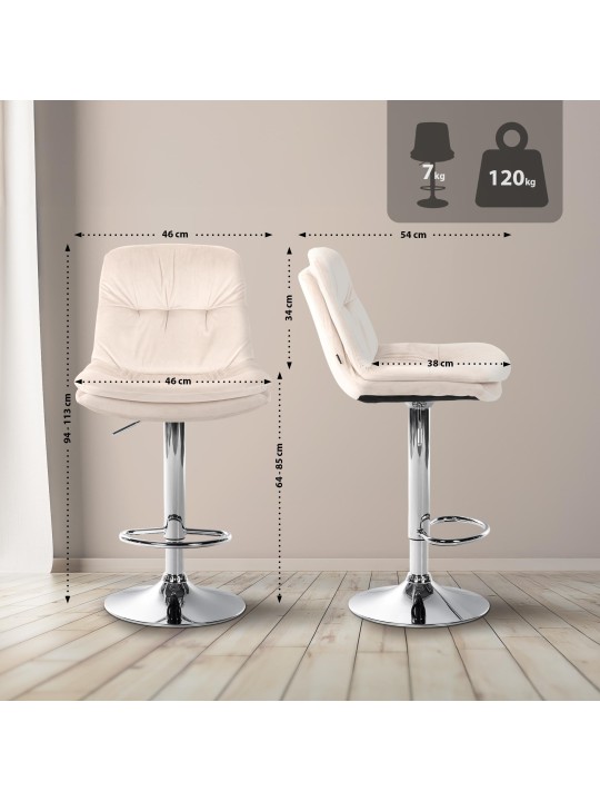 Barkruk Laurel fluweel chroom, crème