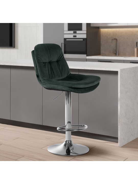 Barkruk Laurier Fluweel Chroom, donkergroen