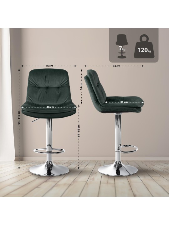 Barkruk Laurier Fluweel Chroom, donkergroen