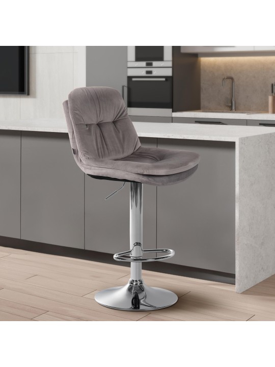 Barkruk Laurier Fluweel Chroom, grijs