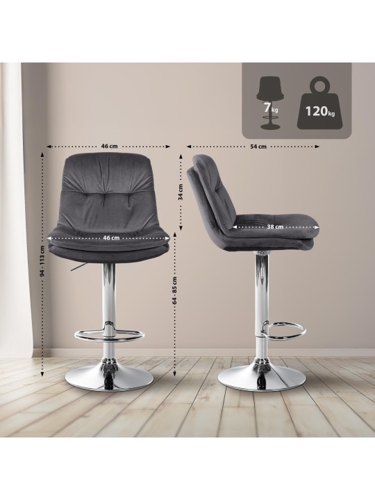 Barkruk Laurier Fluweel Chroom, donkergrijs