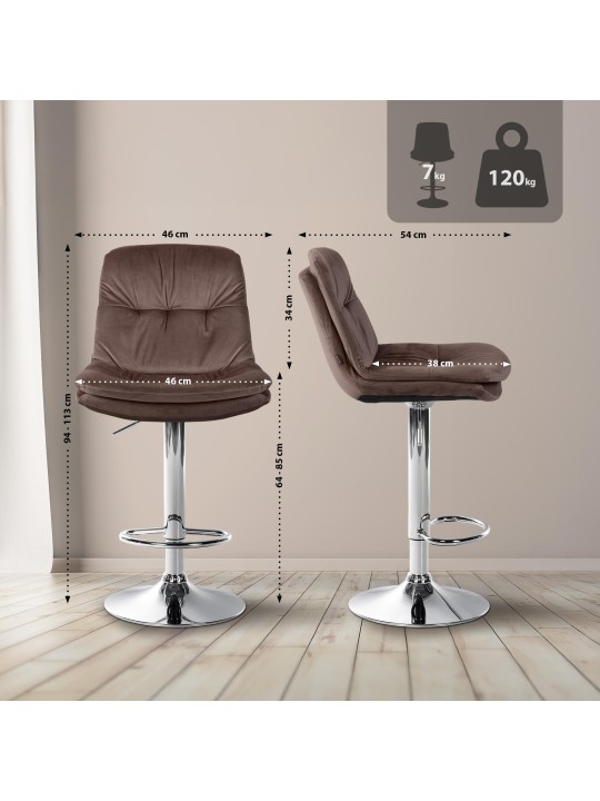 Barkruk Laurier Fluweel Chroom, bruin