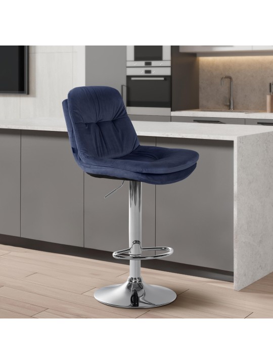 Barkruk Laurier Fluweel Chroom, blauw