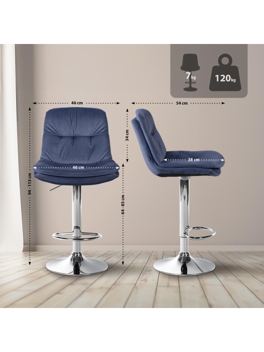 Barkruk Laurier Fluweel Chroom, blauw