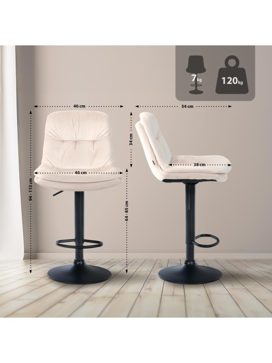 Barkruk Laurel fluweel, crème