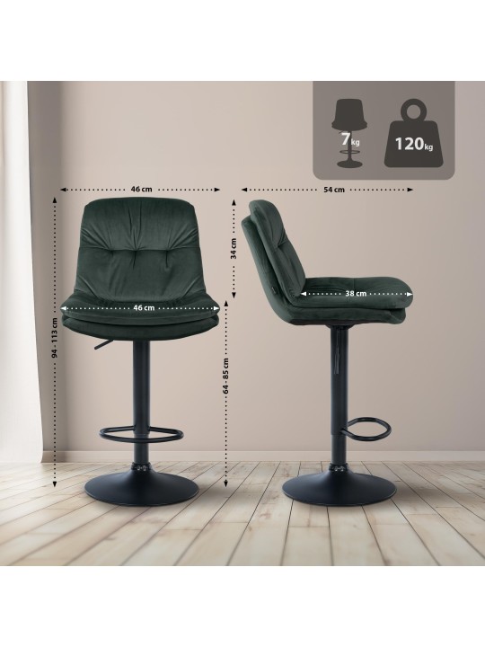 Barkruk Laurel fluweel, donkergroen