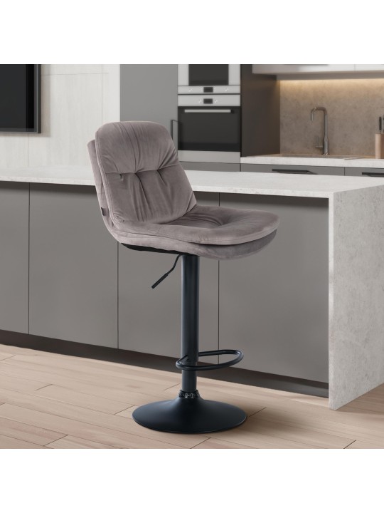 Barkruk Laurel fluweel, grijs