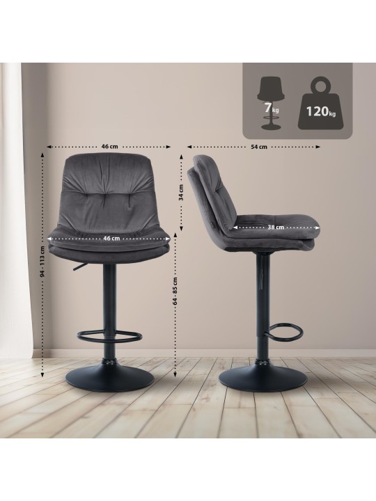 Barkruk Laurel fluweel, donkergrijs