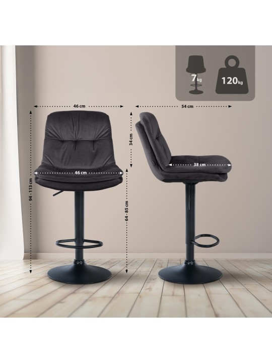 Barkruk Laurel fluweel, zwart