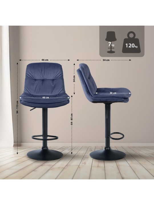 Barkruk Laurel fluweel, blauw