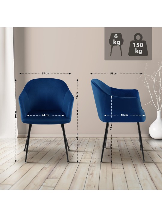 Jaysie fluwelen eetkamerstoel, donkerblauw