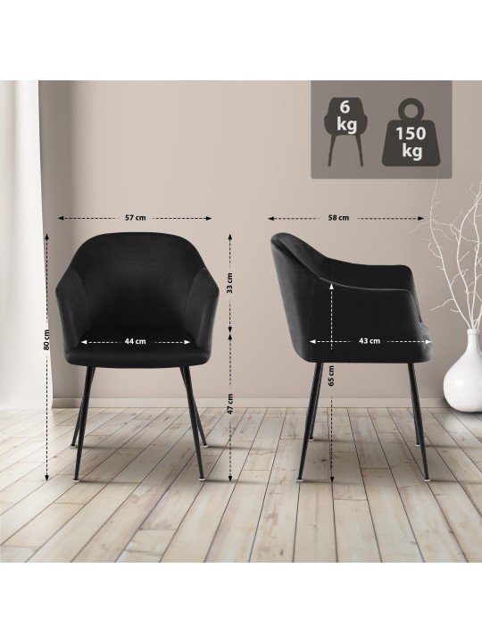Jaysie fluwelen eetkamerstoel, zwart