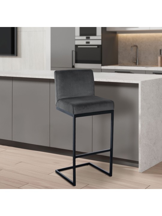 Barkruk Hopewell fluweel B, donkergrijs