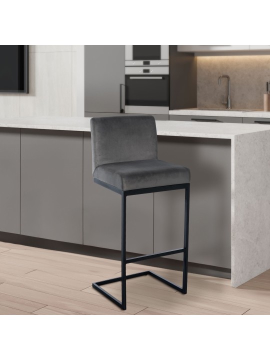 Barkruk Hopewell fluweel B, grijs