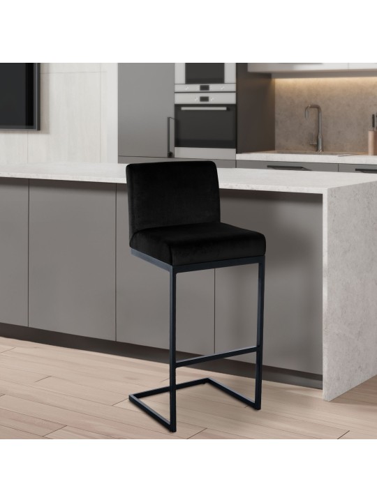 Barkruk Hopewell fluweel B, zwart