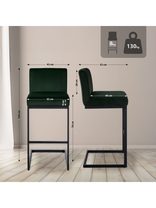 Barkruk Hopewell fluweel B, groen