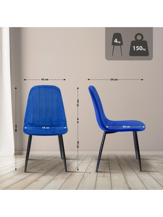 Set van 4 eetkamerstoelen Baxter fluweel, blauw