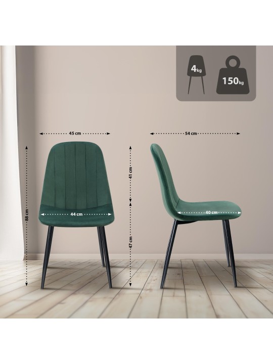 Set van 4 eetkamerstoelen Baxter fluweel, groen