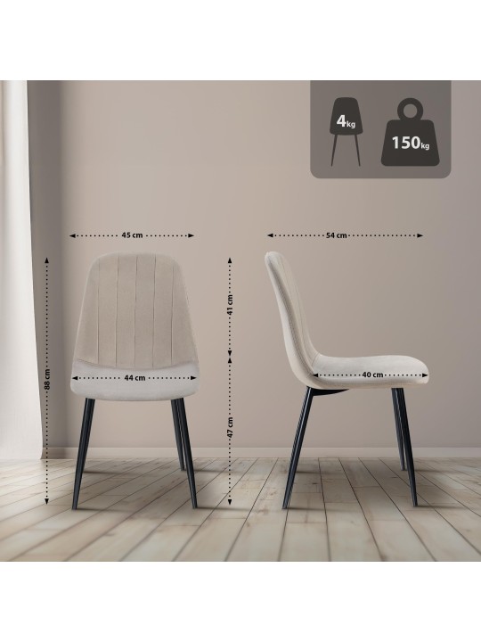 Set van 4 eetkamerstoelen Baxter fluweel, grijs