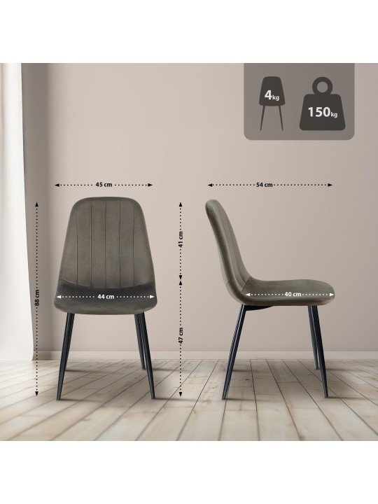 Set van 4 eetkamerstoelen Baxter fluweel, antraciet