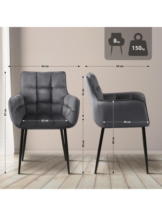 Stoel Tirana fluweel, donkergrijs Stoel Tirana fluweel, donkergrijs
