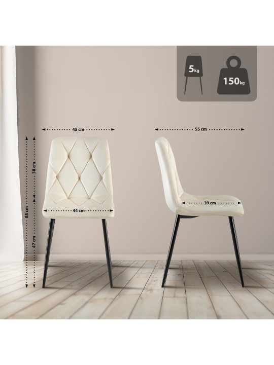 Clairton fluwelen eetkamerstoel, crème