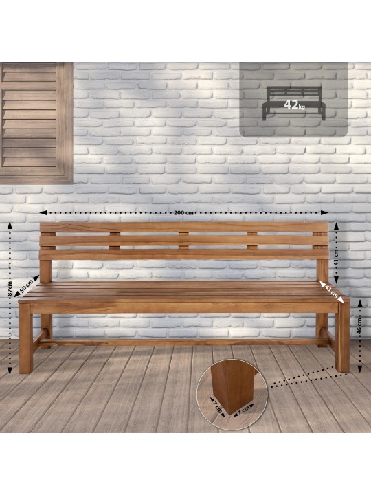 Teakhouten bank Augusta 200 cm, teak