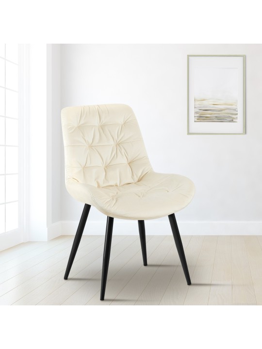 Rossford fluwelen eetkamerstoel, crème