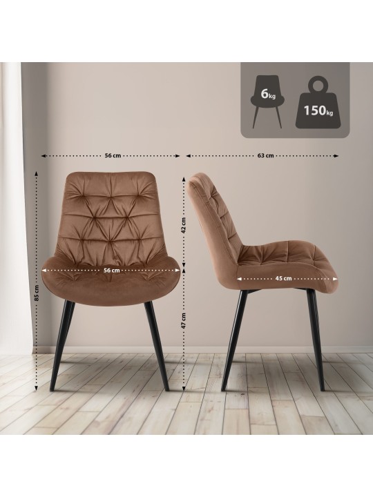 Rossford fluwelen eetkamerstoel, bruin