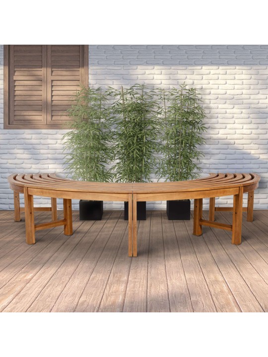 Boombank Heren 250 cm halfrond ZONDER rugleuning, teak