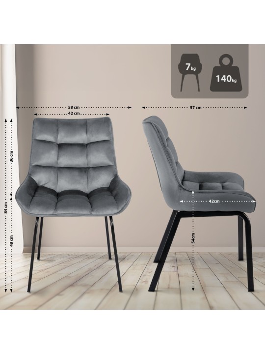 Stoel Saranda fluweel, donkergrijs