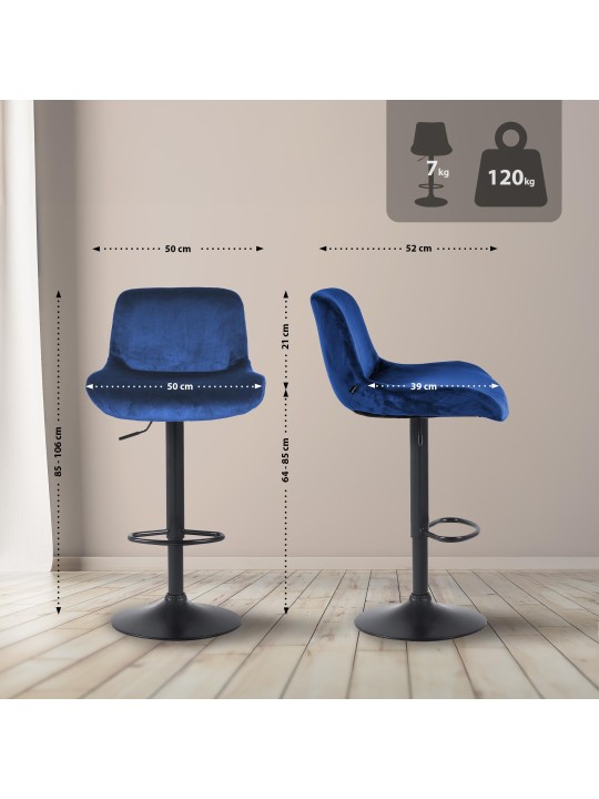 Barkruk Solon fluweel, blauw