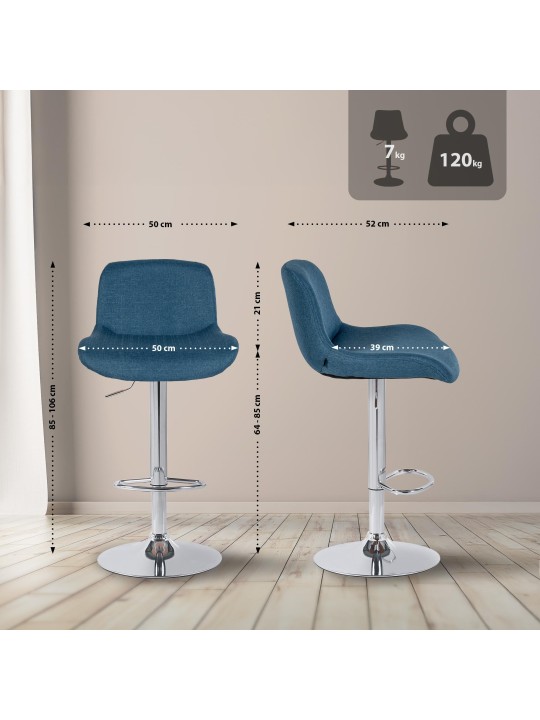 Barkruk Solon chroom stof, blauw