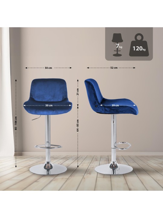 Barkruk Solon chroom fluweel, blauw