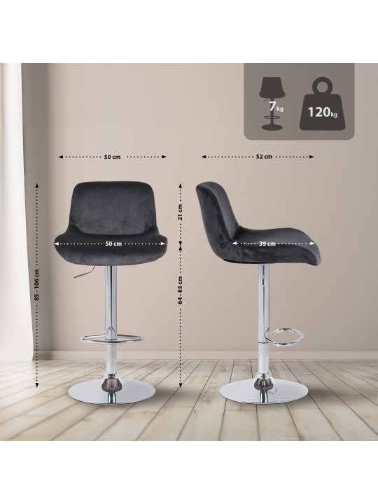 Barkruk Solon chroom fluweel, zwart