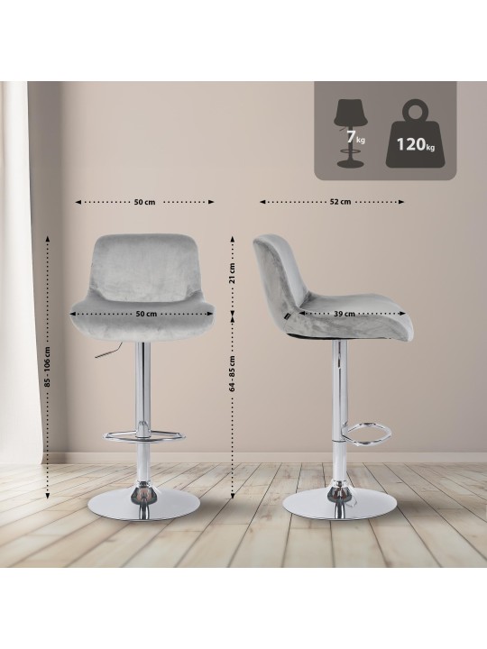 Barkruk Solon chroom fluweel, grijs