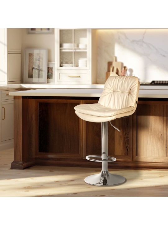 Barkruk Laurel kunstleer chroom, crème Barkruk Laurel kunstleer chroom, crème