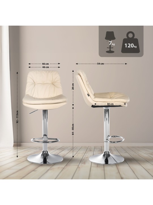 Barkruk Laurel kunstleer chroom, crème Barkruk Laurel kunstleer chroom, crème